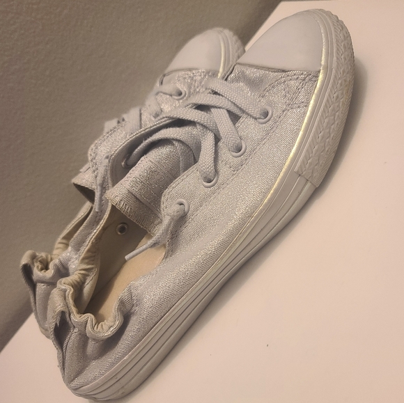 Converse All Star Kids Silver Metallic Canvas Slip On Sneakers - Picture 5 of 8